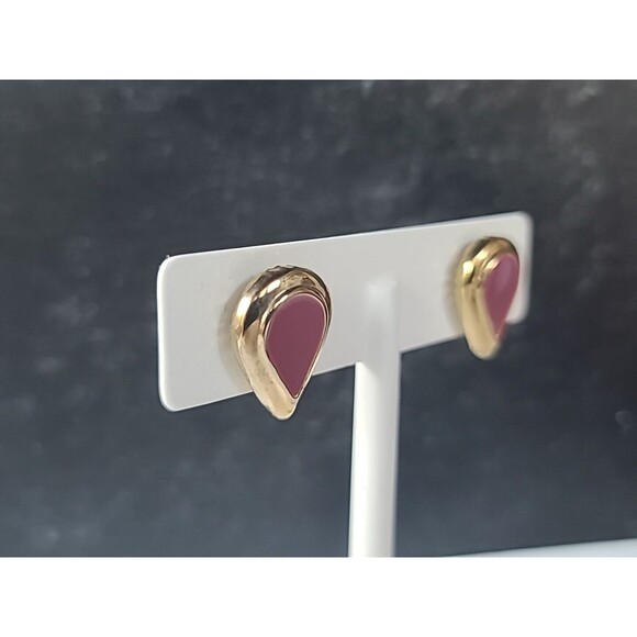 Vintage Pink Enamel Pierced Earrings - Picture 6 of 9